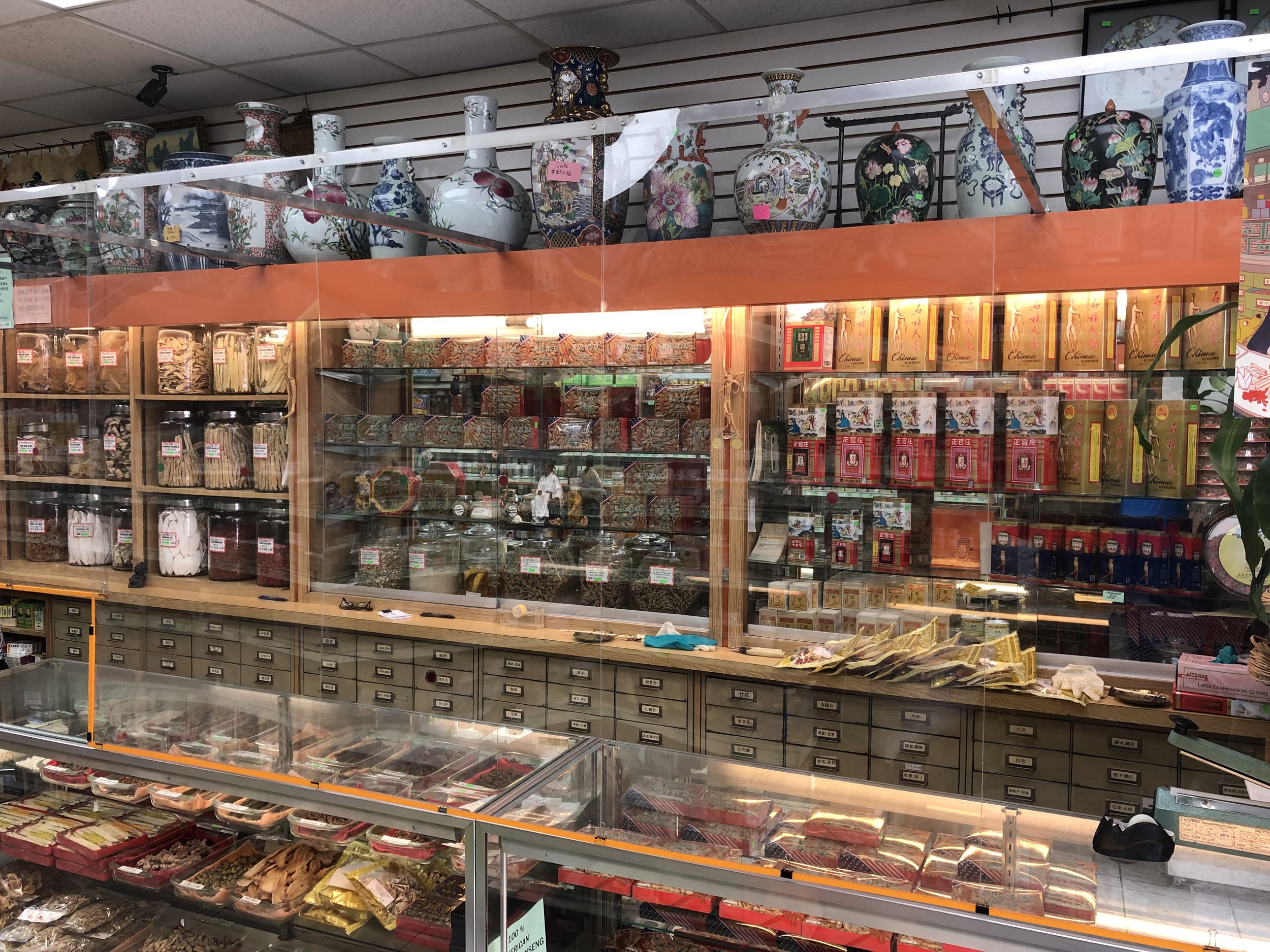 Herbal drawers and products inside Ewa Trading